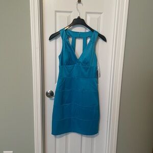 Bisou Bisou aqua/teal short prom, formal, or cocktail dress.